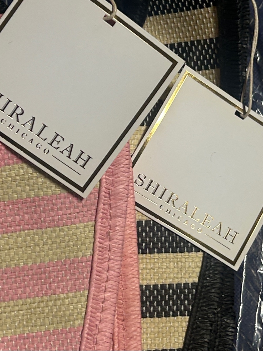 2 Striped Pink & Cream Tote Bags - Picture 9 of 9
